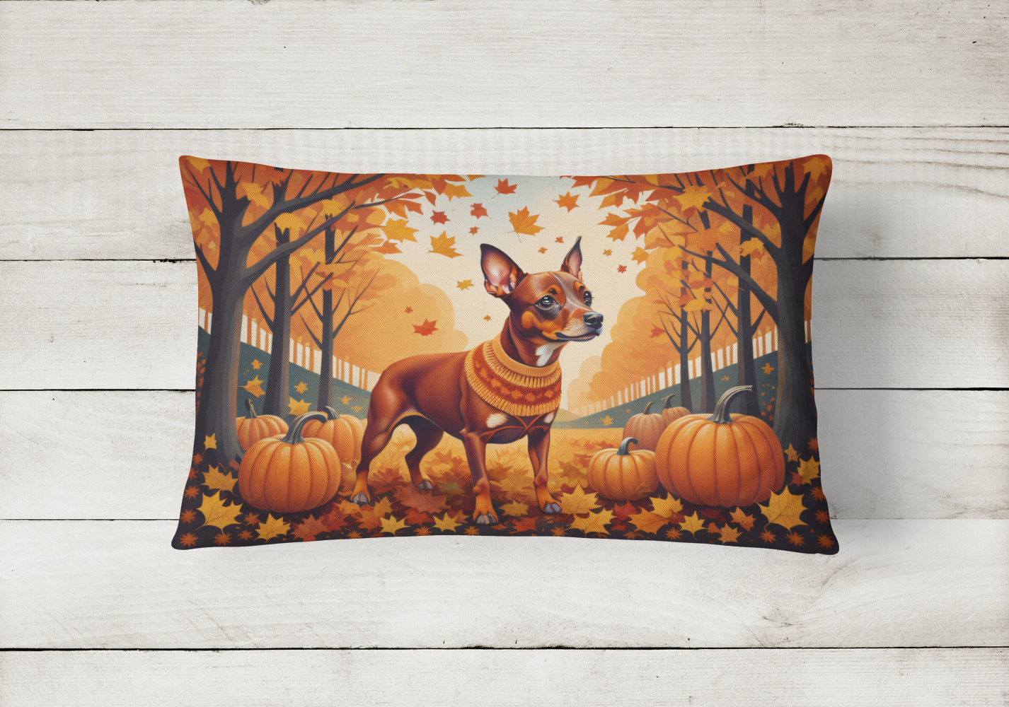 Red Miniature Pinscher Fall Throw Pillow-1