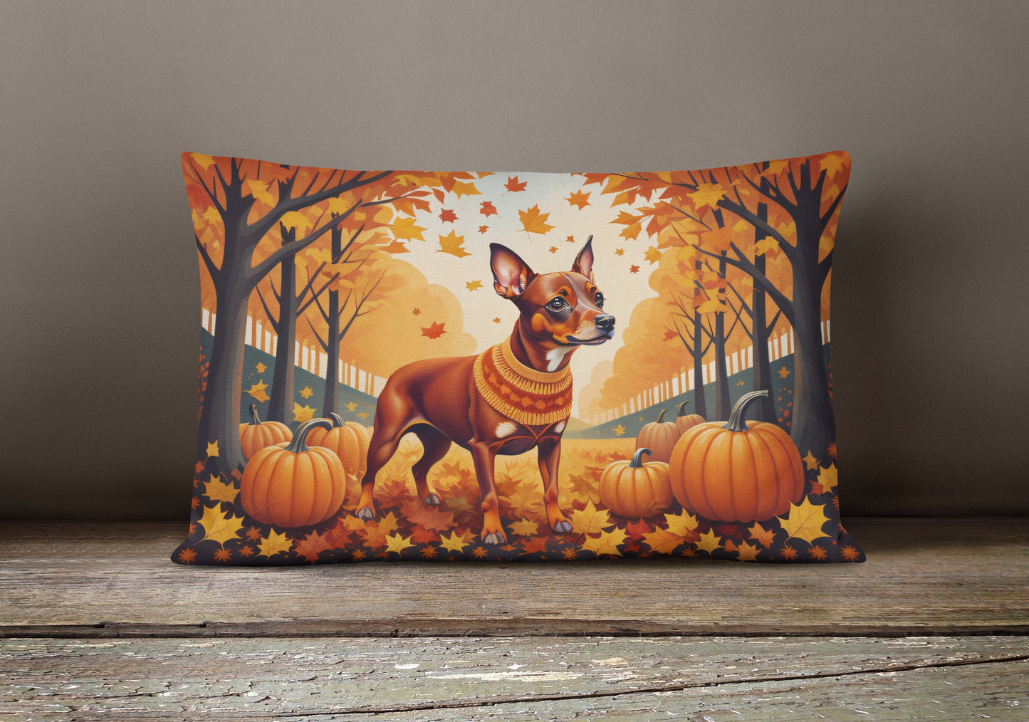 Red Miniature Pinscher Fall Throw Pillow-3