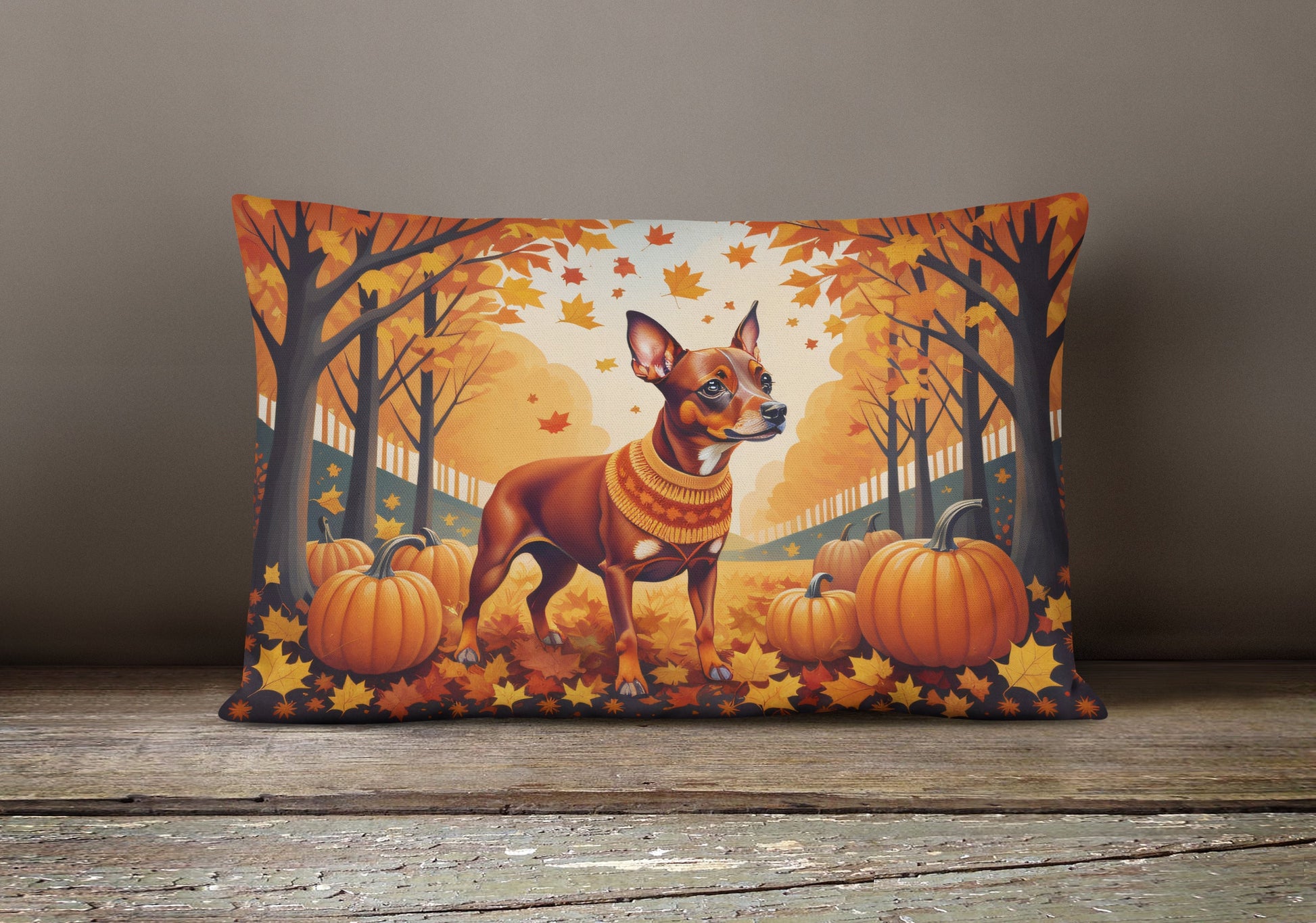 Red Miniature Pinscher Fall Throw Pillow-3